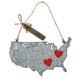 It's Really Not that Far Heart Home USA Tin Map Christmas Ornament