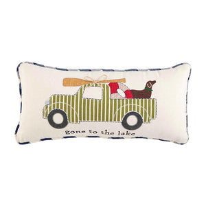 Mud Pie Home GONE TO LAKE Truck with Dog Applique Throw Pillow 10" x 22"