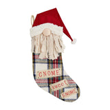 GNOME SWEET Shaped 22" White Tartan Plaid Christmas Stocking
