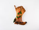 Western Cowboy Christmas Stocking Holly and Brown Shaft 18.5" Long