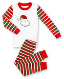 Sara's Prints Kids' Christmas Pajamas Striped with Santa Applique
