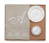 Mud Pie Knot Beau Collection Fleur de Lis Monogram Initial Towel and Soap Set
