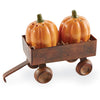 Gather Autumn Pumpkin Shaped Salt and Pepper Shaker Set in a Wagon Holder