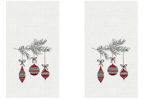 Christmas Ornaments Waffle Weave Kitchen Dish Towel Set of 2