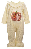 Baby Girls Autumn Pumpkin Thanksgiving Outfit Ivory with Copper Polka Dots