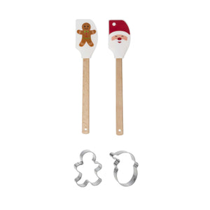 Santa and Gingerbread Man Christmas 12.75" Spatula with Cookie Cutter Set of 2