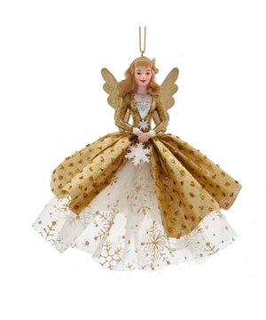 5" Metallic Gold Fairy with Glitter Wings Tulle Tutu Christmas Ornament