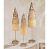 Tea Stained Peaceful Gold Glitter Bottle Brush Tree Christmas Set of 3