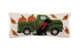 Retro Green Fall Pickup Truck with Black Lab Dog 12" x 5" Autumn Accent Pillow