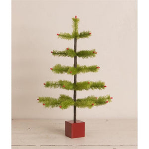 Bethany Lowe Traditional Sisal Faux Feather Green Christmas Tree with Block Base 16inch Tall