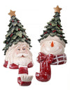 12" Santa and Snowman Tree on Head Christmas Stocking Holder Set of 2