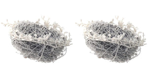 6.5" White Flocked Vine and Twig Snowy Bird Nest Clip-On Christmas Ornament Set of 2