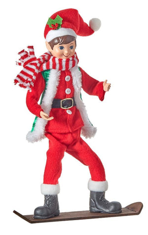 16.5" Downhill Winter Snowboarding Red Elf for Christmas Decor Tree