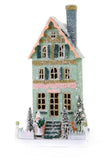 Cody Foster Mint Green and Pink Cozy City House Christmas Village Townhouse with Santa