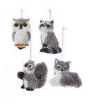 3" Plush Grey Owl Fox Raccoon Squirrel Woodland Ornament Set of 4
