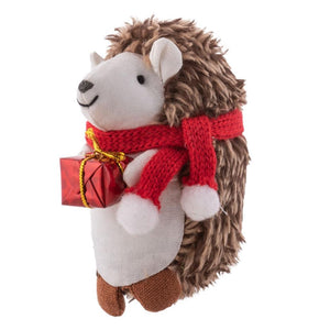 7" Stuffed Linen Kids Fuzzy Hedgehog Christmas Ornament