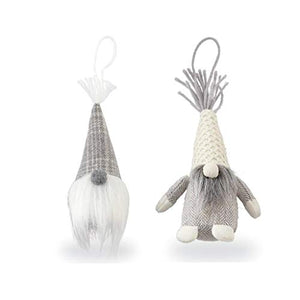 NPD Grey Gnome Faux Fur Furry Beard Ivory Christmas Ornament Set of 2