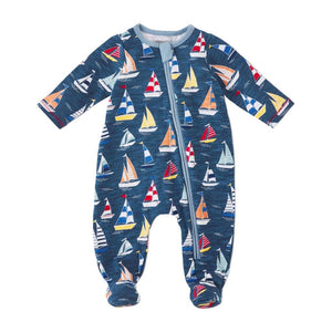 Mud Pie Kids Nautical Sailboat Boat Print Baby Boys 1 Pc Sleeper Set