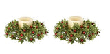 Roses and Mistletoe Green Red Frosty Tealeaf Berry 6" Pillar Candle Ring Set of 2