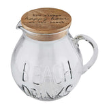 Mud Pie Home "Beach Drink" Covered Glass Pitcher with Wood Lid 118 OZ