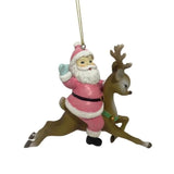5" Pink Santa Riding a Reindeer Christmas Ornament