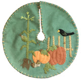 Handcrafted Autumn Bounty with Pumpkins, Cornstalks, and a crow on the fence Tree Skirt