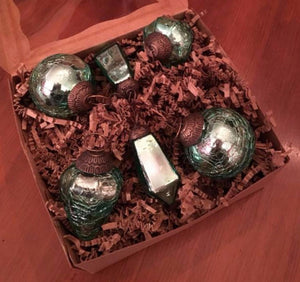 6 Piece 2.5" Mercury Glass Christmas Ornaments Assorted Shapes