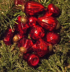 1" Mini Red Mercury Glass Asst Shape Christmas Ornaments, Set of 12