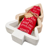 Tree Shaped Wood Serving Bowl and Christmas Kitchen Towel Set