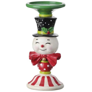 9" Retro Style Snowman Red and Green Pillar Candle Holder