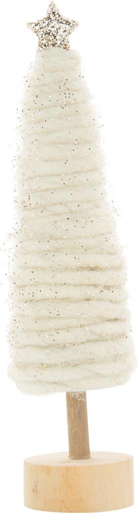 9" Ivory Fleece Wool Wrapped Wood with Gold Glitter Christmas Village Tree