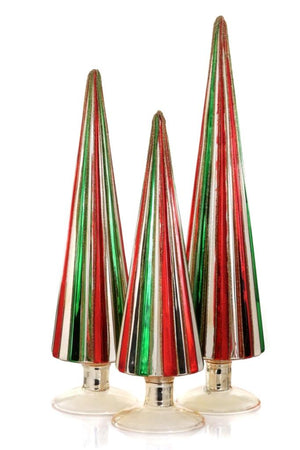 Cody Foster 11"-15" Red Green Gold Pleated Glass Retro Christmas Tree Set of 3