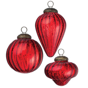 2.5" Red Mercury Glass Christmas Ball Baubles Set of 3 Style Ornaments