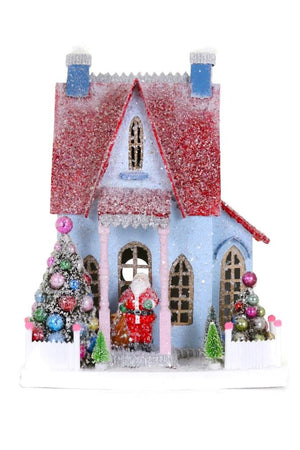 Cody Foster Holly Jolly Pale Blue and Red Santa Christmas Village House