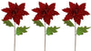 Red Velveteen Poinsettia Stem Christmas Flower Picks Set of 3