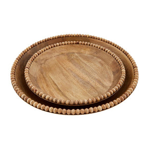 Brown Mango Wood Beaded Edge Nested Serving Bowls