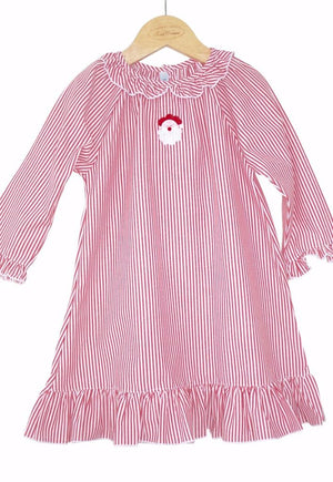 Christmas Nightgown with Santa Embroidery, Red and White Stripe