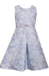 Bonnie Jean Floral A-Line Jacquard Dress, Blue and White 