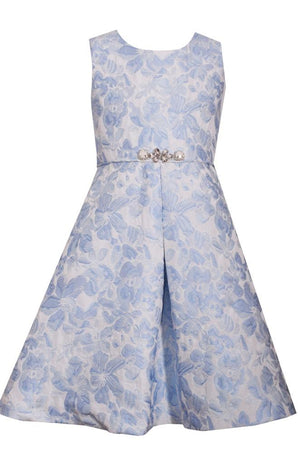 Bonnie Jean Floral A-Line Jacquard Dress, Blue and White 