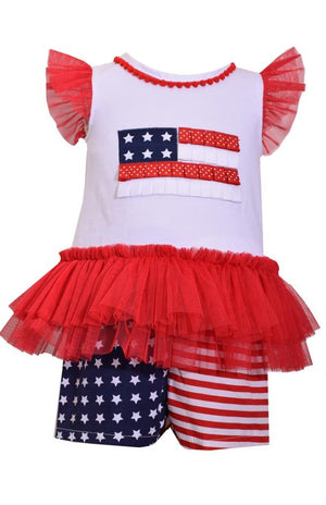 Bonnie Jean Red White and Blue USA American Flag Shorts Set