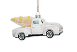Cody Foster White Village Pickup Truck with Tree Glass Christmas Ornament