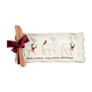 Mud Pie Home Rustic Lodge Christmas Reindeer Oblong Serving Tray Dish