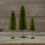 Retro Citrene Green 7"-11" Christmas Village Bottle Brush Tree Set of 3