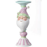 9" Retro Style Santa Claus Pink and Mint Green Pillar Candle Holder