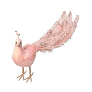 12" Long Pale Pink Paris Feather Peacock Christmas Figure with Glitter