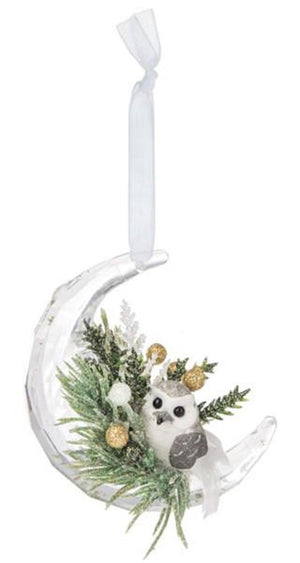 Mid West 4.5" Kissing Krystals Owl Sitting on Crescent Moon Christmas Ornament