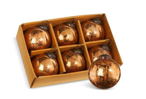 RAZ Antique Copper Crackled Glass 3" Bauble Ball Christmas Ornament Box of 6