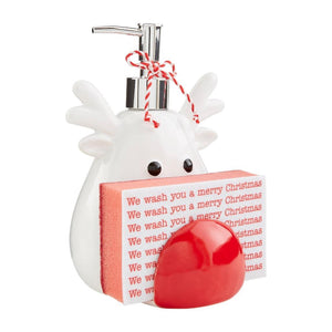 Mud Pie Home Circa Reindeer Soap Pump and Sponge Holder Christmas Set
