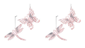 5" Pink and Iridescent Butterfly and Dragonfly Christmas Ornament Set of 4