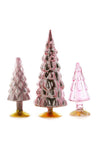 Cody Foster 4"-6.75" Tall Matte and Mirror Glass Christmas Village Tree Set of 3 Rose Pink